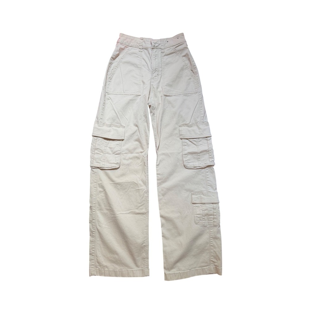Hollister Khaki Beige High Waisted Wide Leg Multi Pocket Utility Cargo Pants
